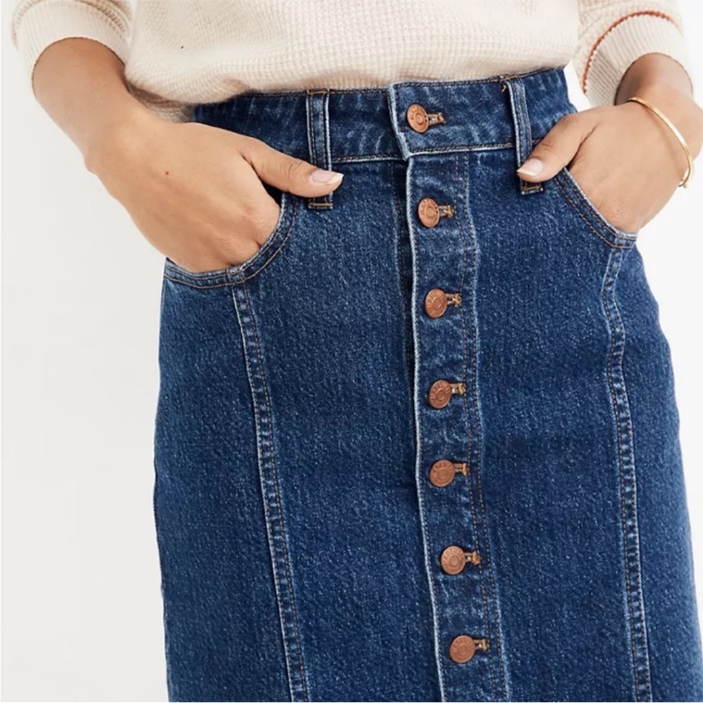 Madewell Classic Button Front Blue Denim Mini Jean Skirt High RiseSize 25 0 2 XS